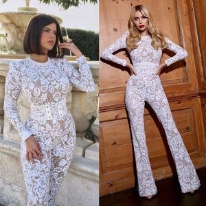 Nadine Merabi Bella White Jumpsuit in Light Nude